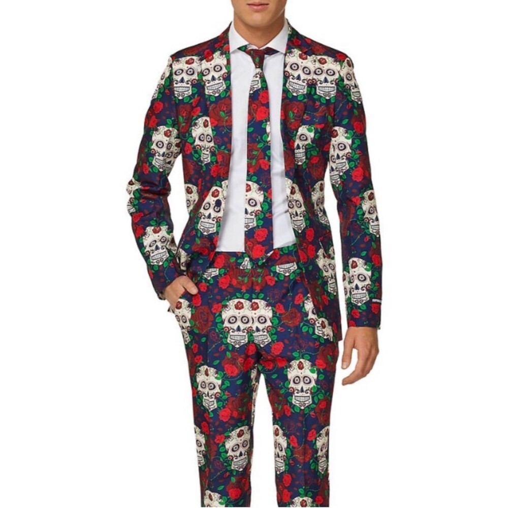 Suitmeister Day Of the Dead Suit With Tie M Skulls Pattern NWOT